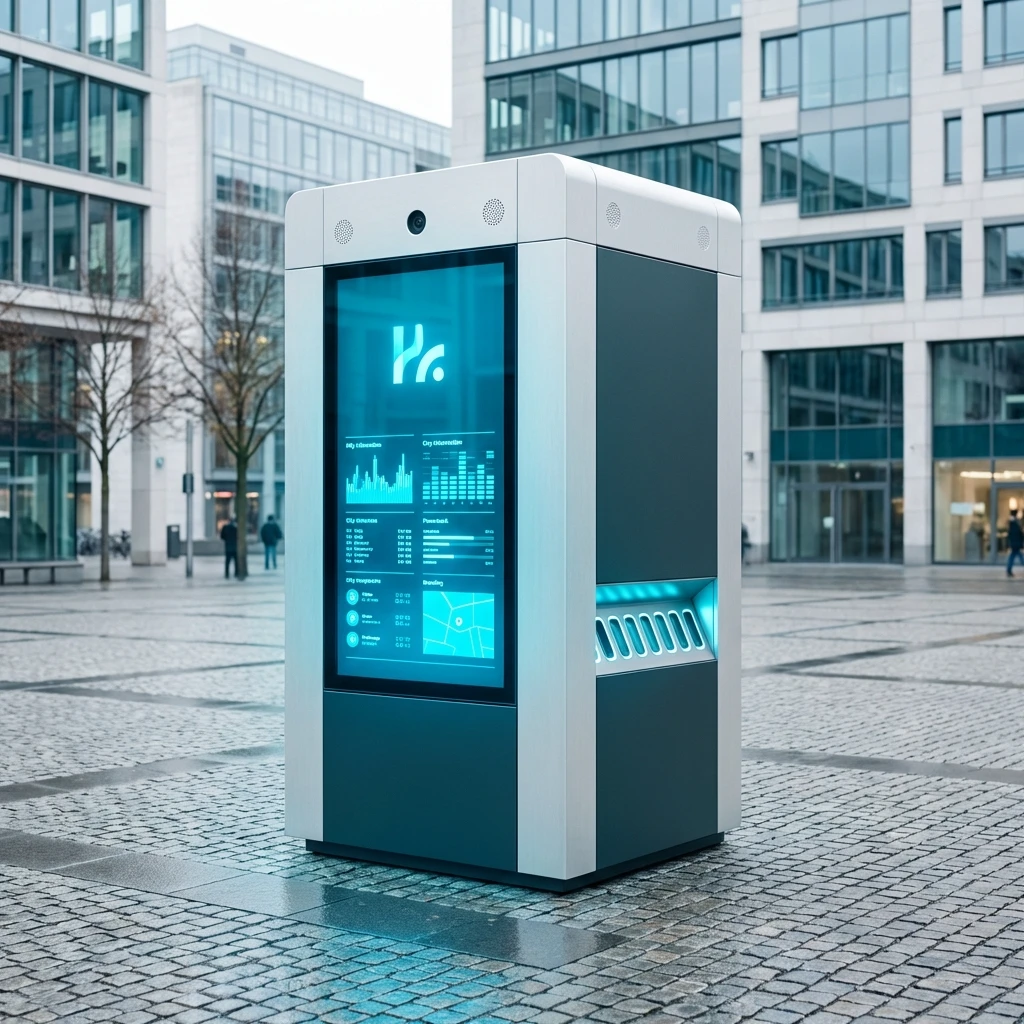 iCloo Smart Urban Hub auf einem europäischen Stadtplatz
